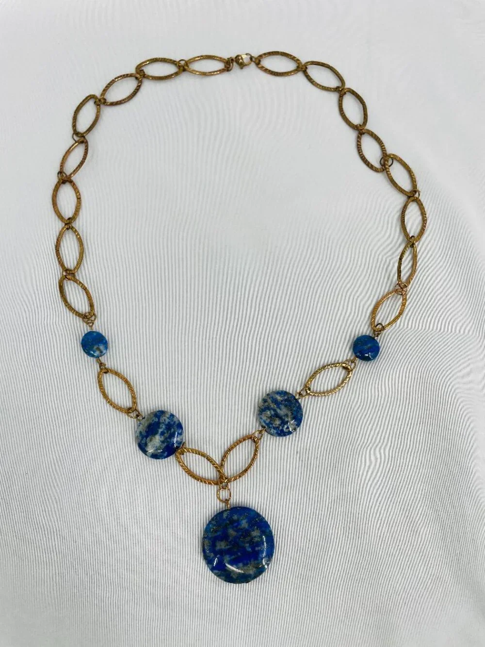 Vintage Early 2000s Bronze Tone Blue Lapis Lazuli Stone Necklace